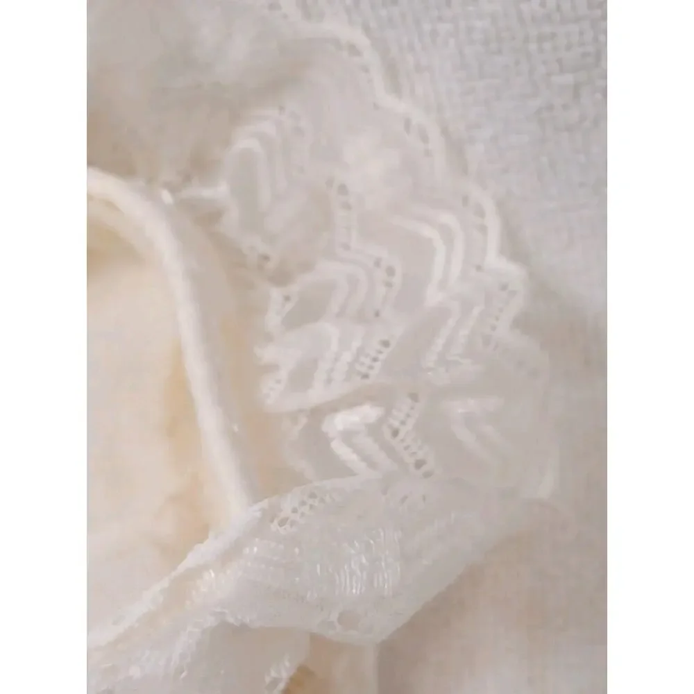 Antique Baby Bonnet Size Small Ivory Ruffled Lace Light Yellow Infant 0-2 Months